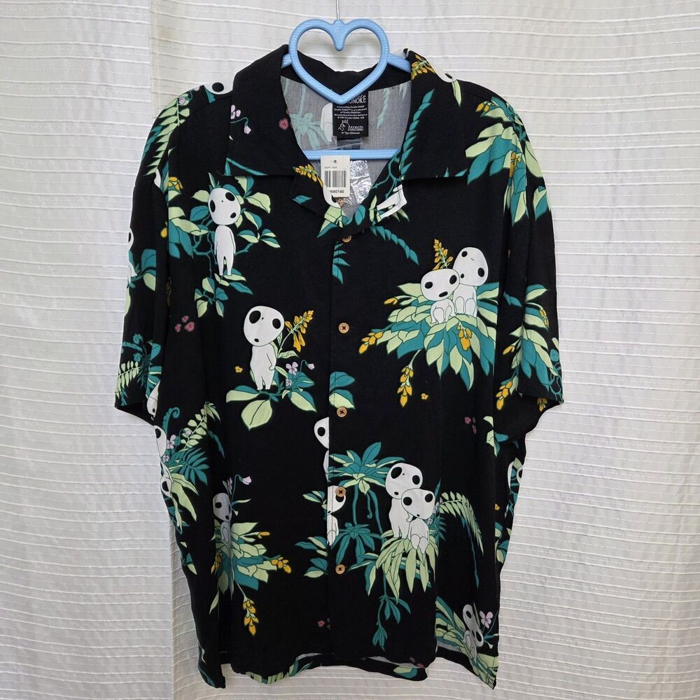 NWT Studio Ghibli Princess Mononoke Short Sleeve Shirt Mens XS Lightweight Rayon